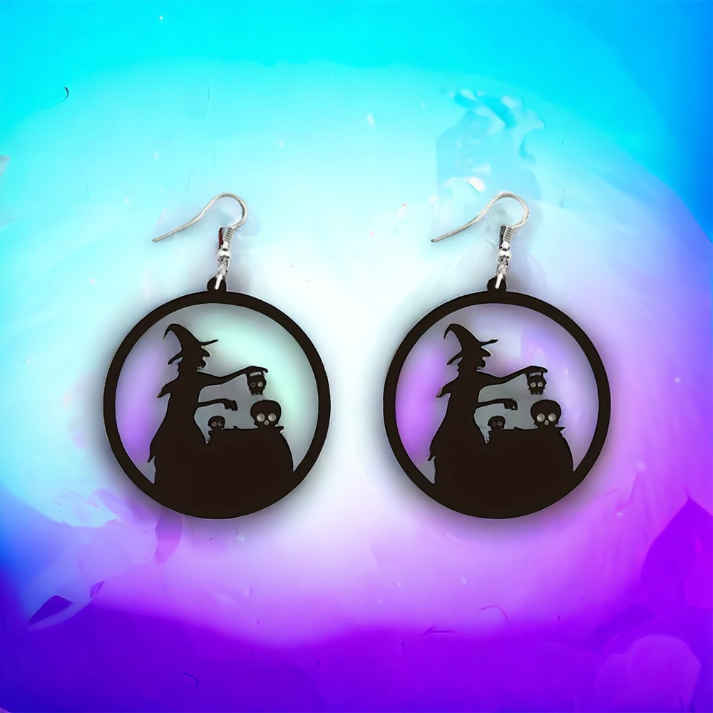 Witch Skulls Gothic Style Black Round Acrylic Fashion Earrings